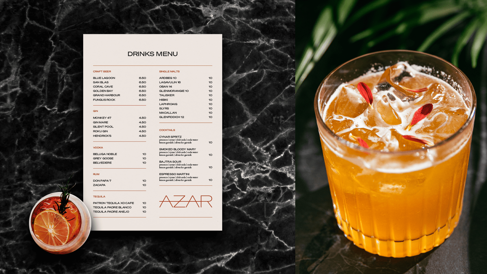 Azar drinks menu design